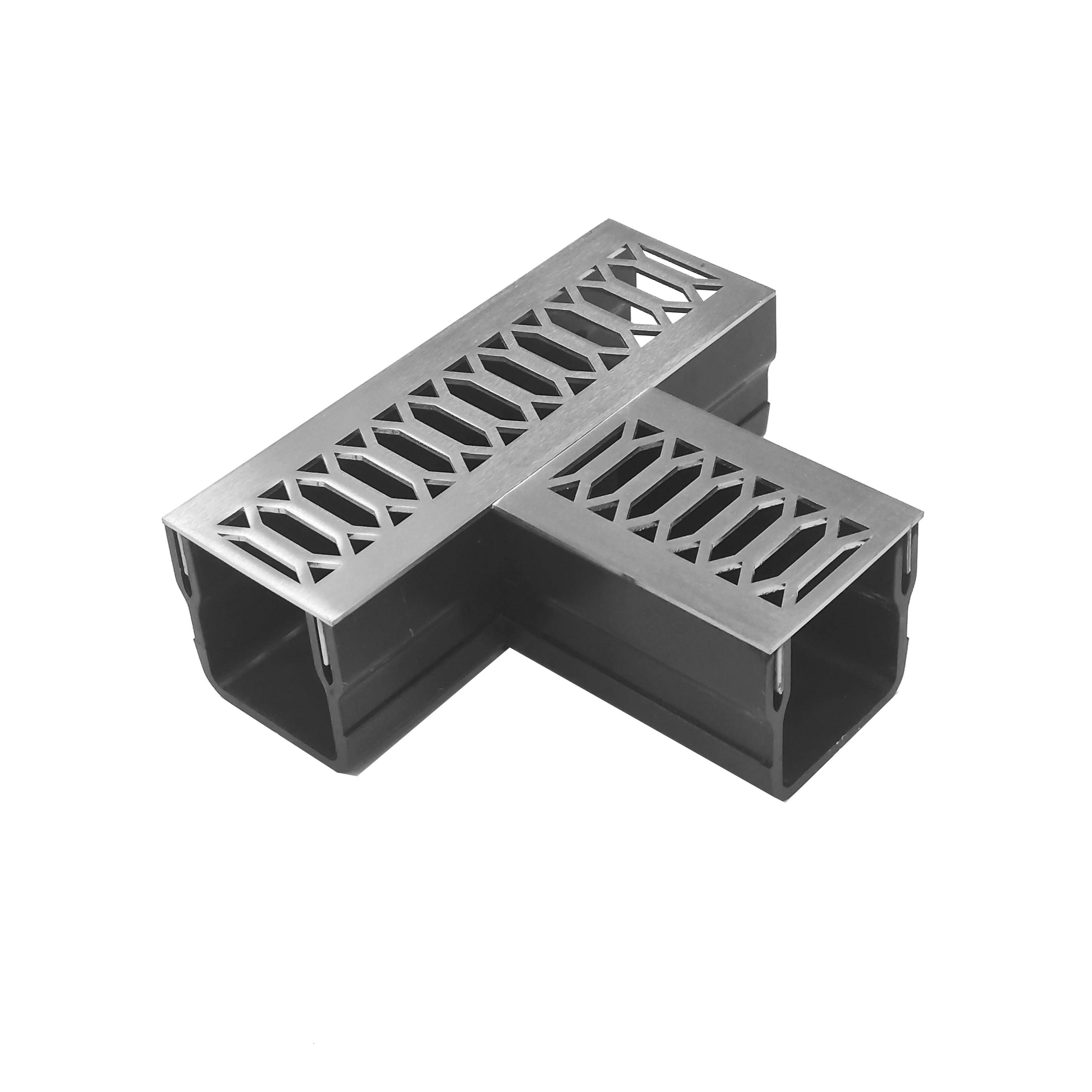 Threshold Slim Drain T-Unit with Hexagon 316 Stainless Steel Grating (65 x 60mm Shallow)