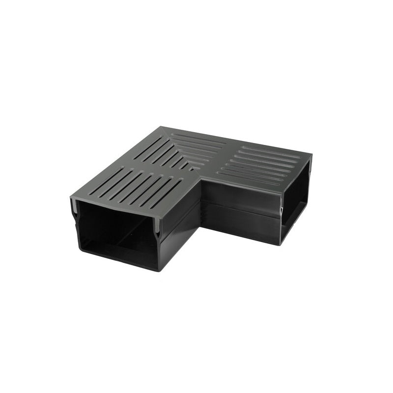 Threshold Slim+ Drain Corner Unit with Black Aluminium Grating (105 x 50mm Shallow)