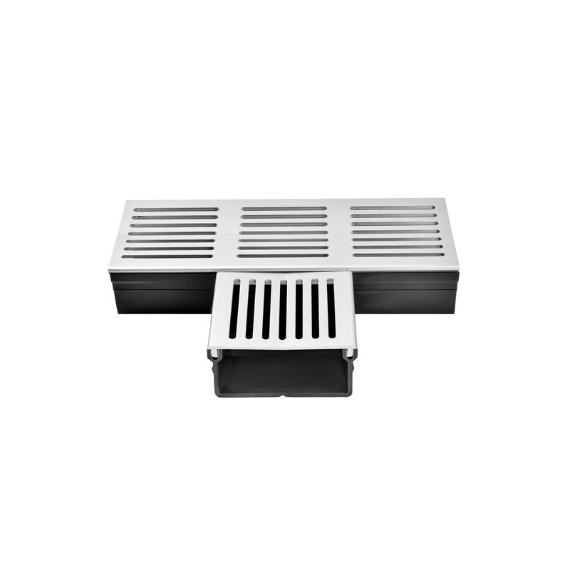 Threshold Slim+ Drain T-Unit with Silver Aluminium Grating (105 x 50mm Shallow)