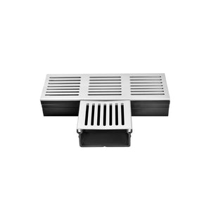 Threshold Slim+ Drain T-Unit with Silver Aluminium Grating (105 x 50mm Shallow)